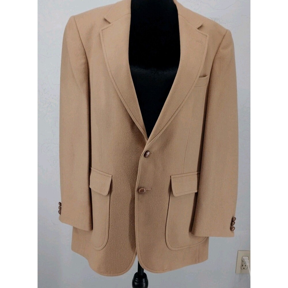 Stafford 2 Button Blazer Sports Coat Tan Camel Color 100% Wool Size‎ 41L